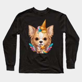 Fawn White Long Coat Chihuahua Ice Cream Unicorn Long Sleeve T-Shirt